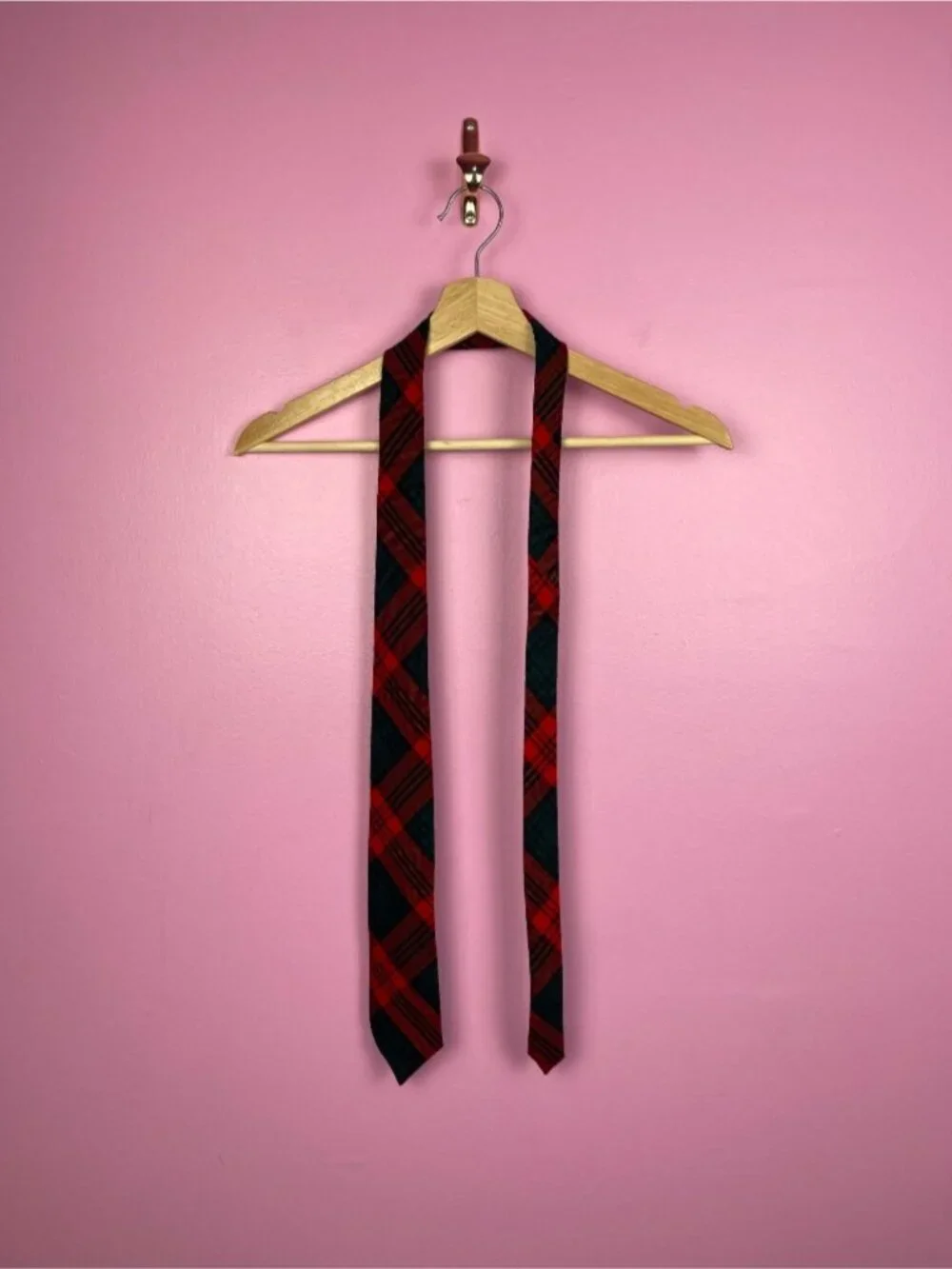 Madawaska Weavers Vintage Hand Woven Wool Tie Tartan Plaid Red Green Canada